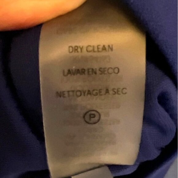 Calvin Klein Off-Shoulder Sheath Blue Dress Size 14 Ruffled 3/4 Sleeves EUC - Picture 7 of 14